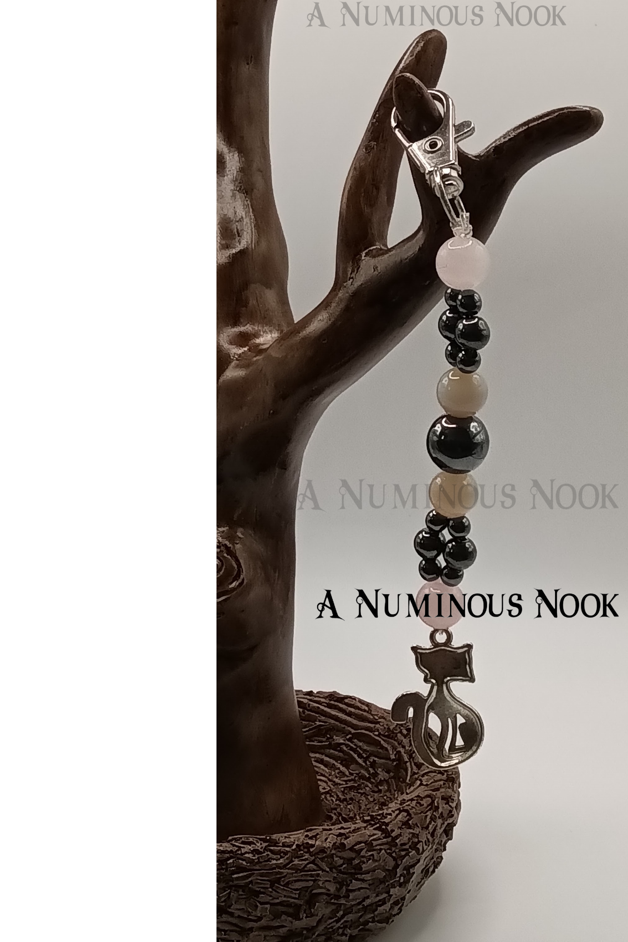 Rose quartz and hematite Cat clip on