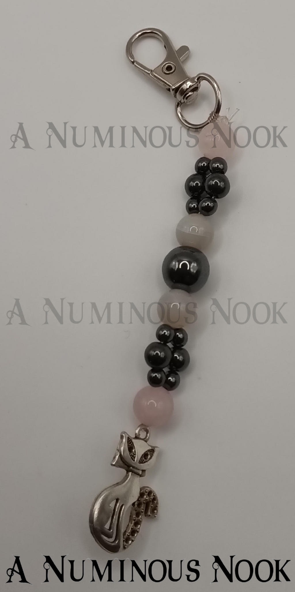 Rose quartz and hematite Cat clip on