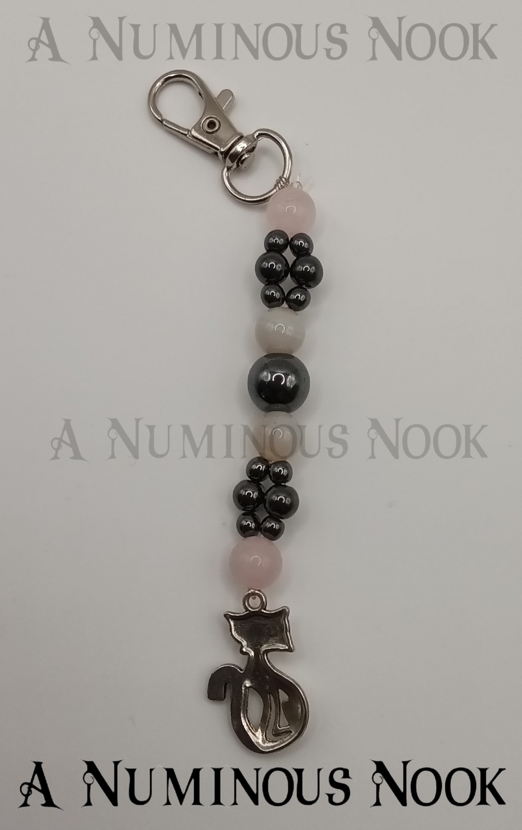 Rose quartz and hematite Cat clip on