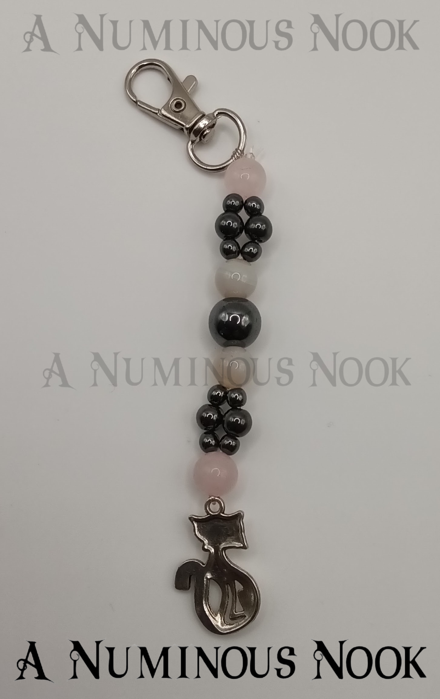 Rose quartz and hematite Cat clip on