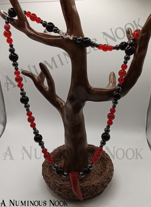 Carnelian, onyx, and hematite necklace