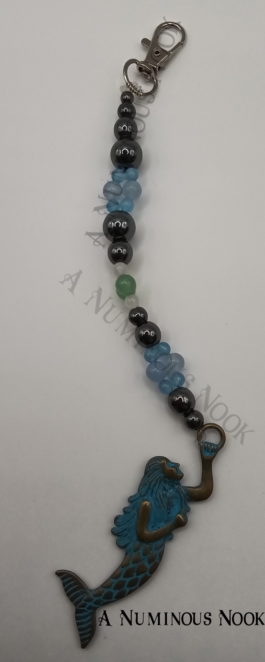 Hematite, jade and quartz mermaid clip