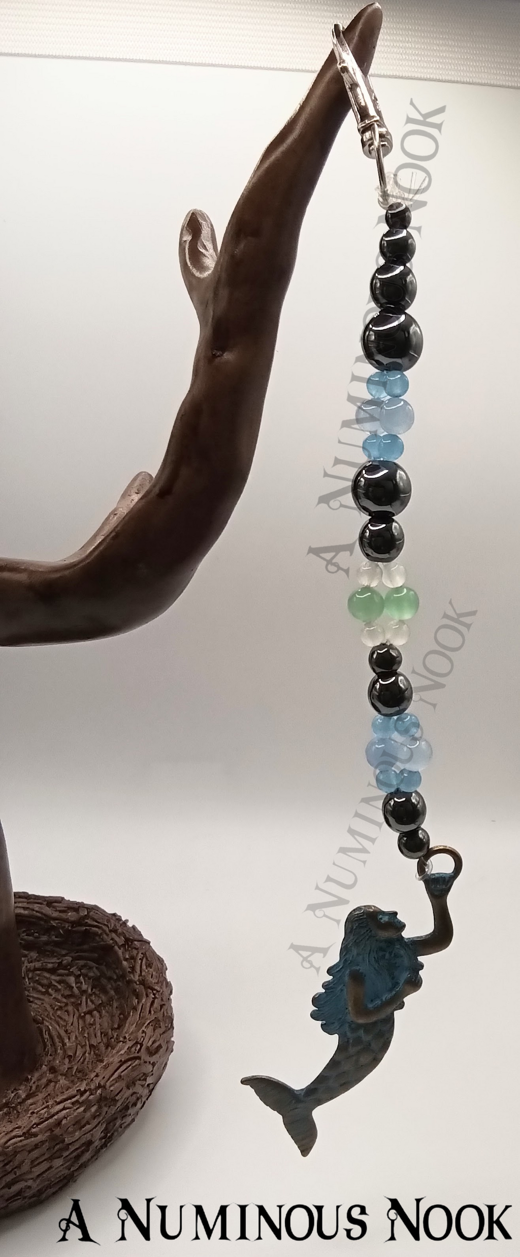 Hematite, jade and quartz mermaid clip