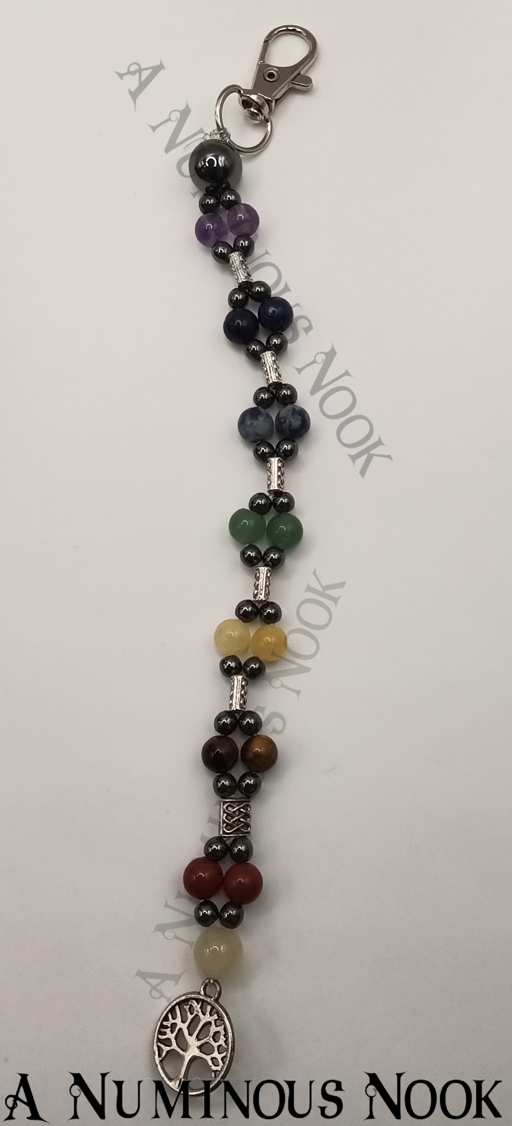 Tree charm with real gemstone beads chakra clip