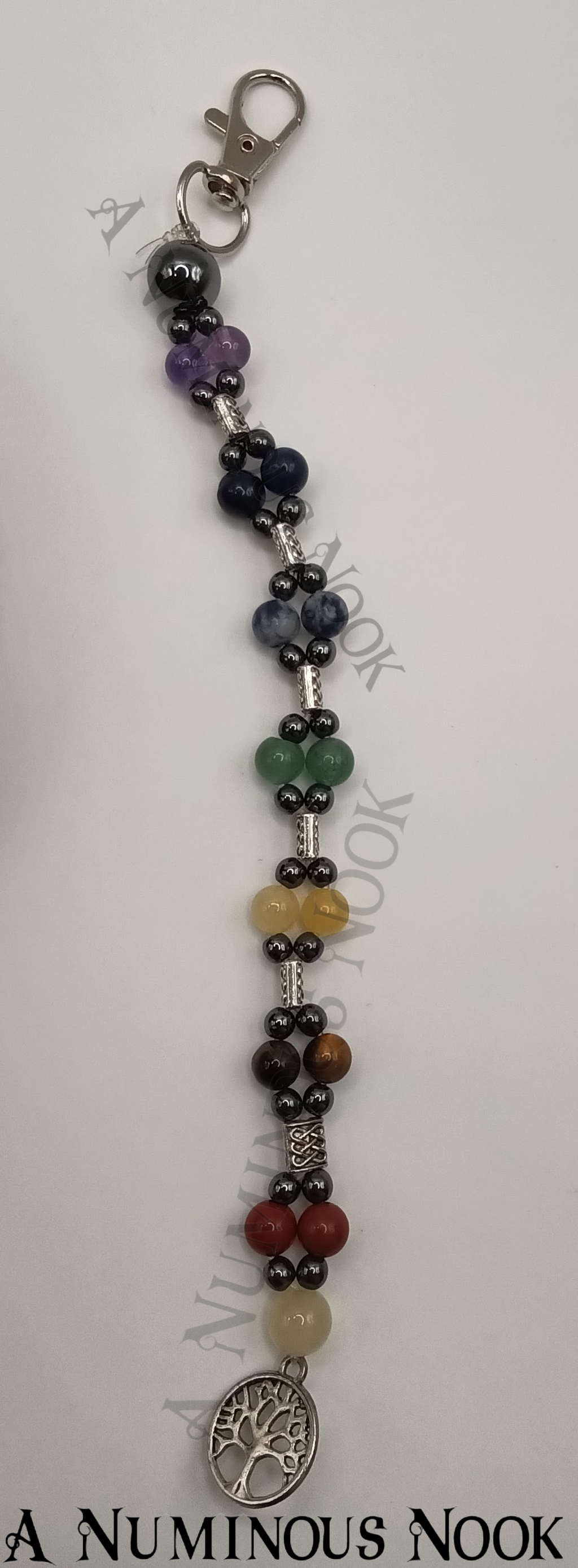 Tree charm with real gemstone beads chakra clip