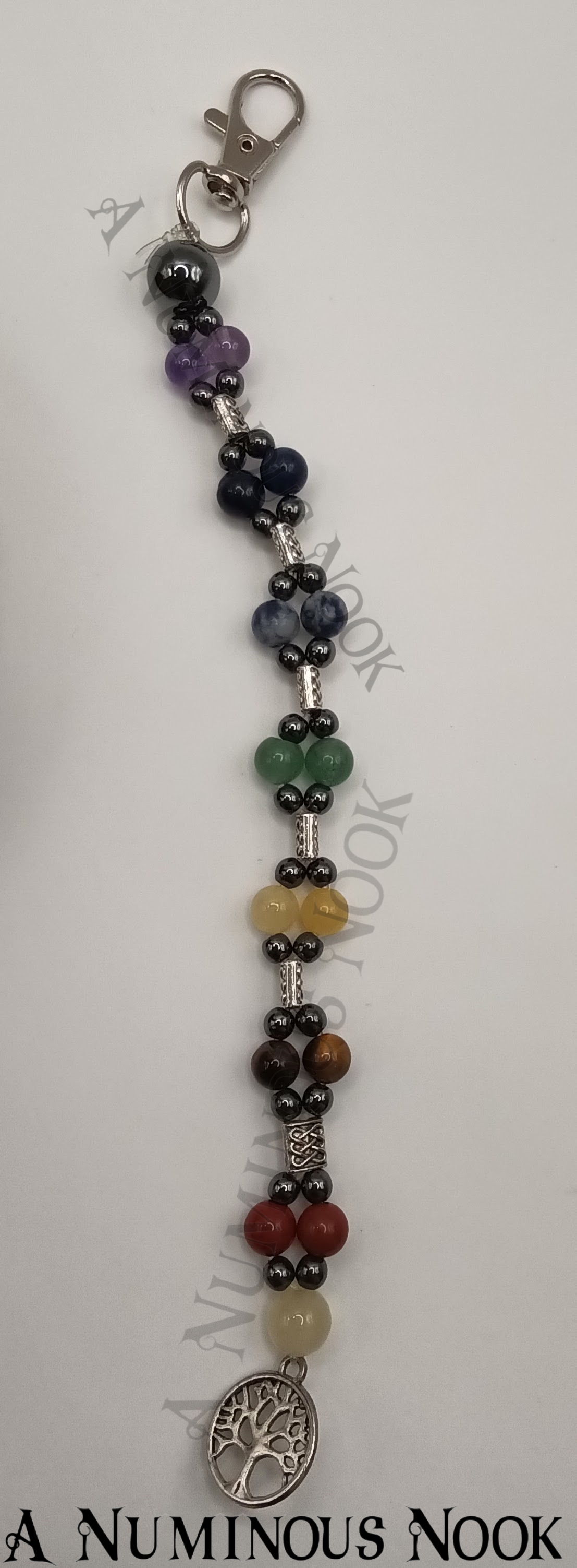 Tree charm with real gemstone beads chakra clip