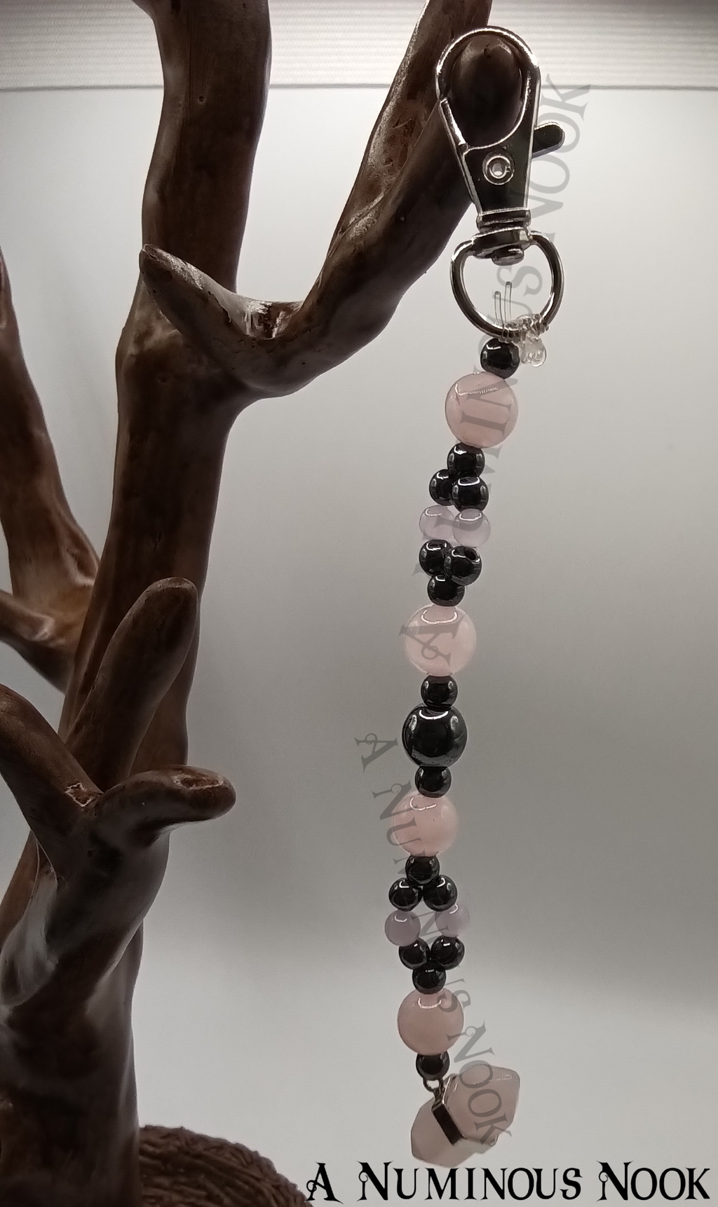 Hematite and rose quartz clip