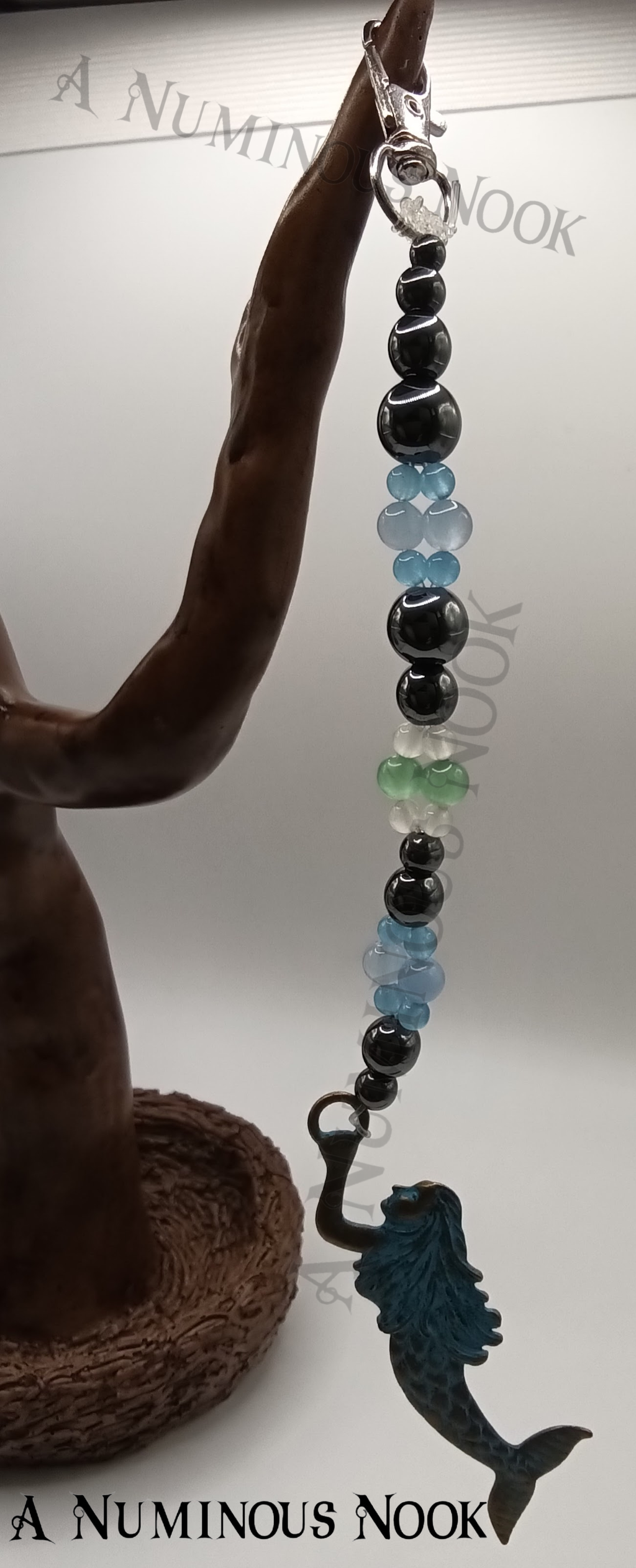 Hematite, jade and quartz mermaid clip