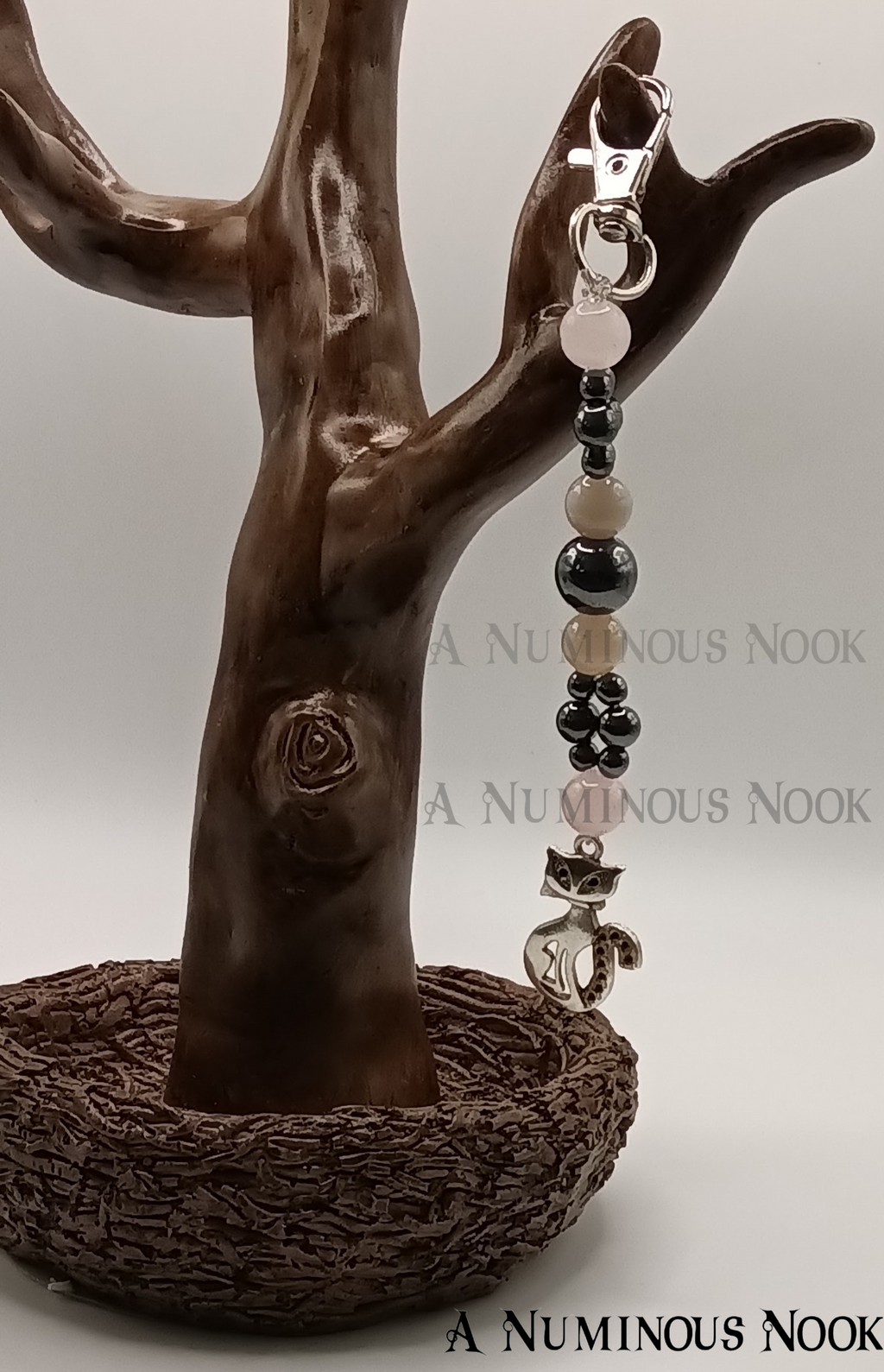 Rose quartz and hematite Cat clip on